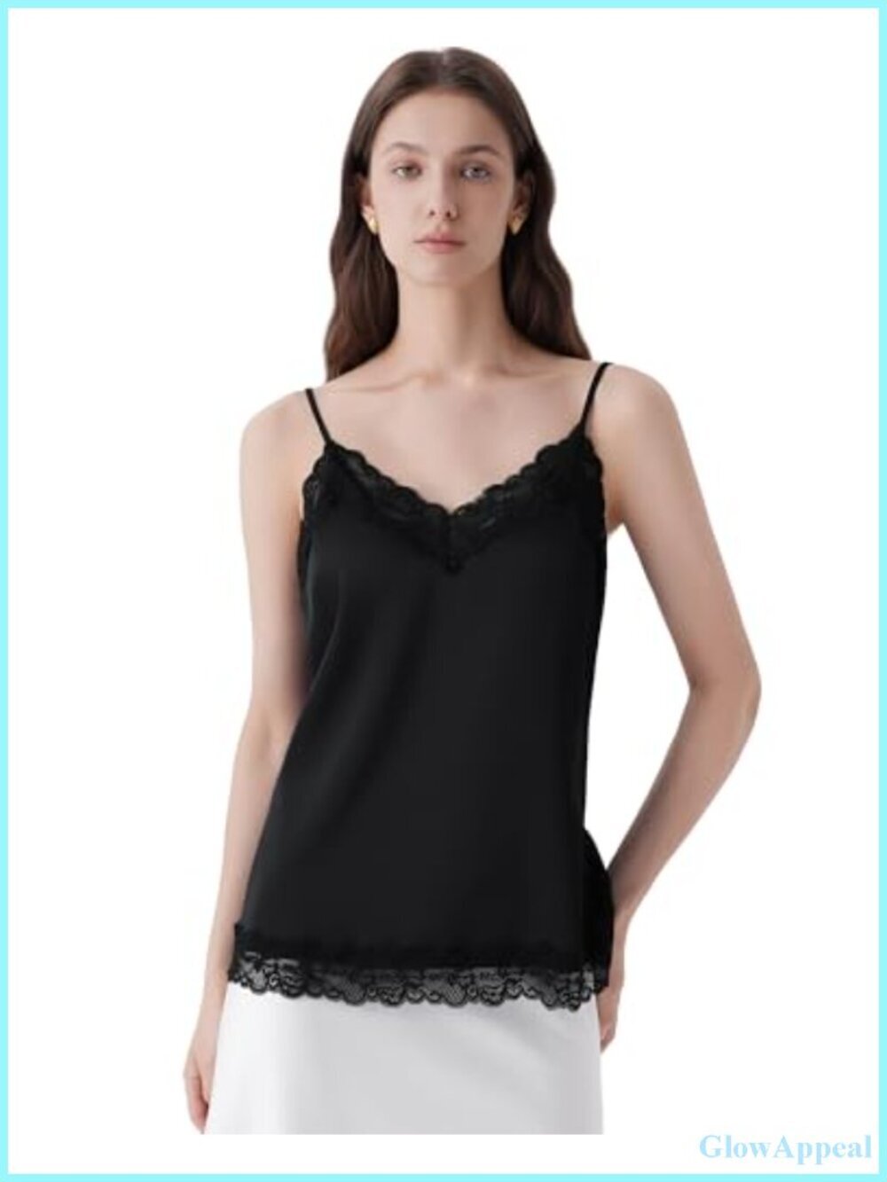Women Silk Satin Camisole Top Lace Trim V Neck Sleeveless Tank